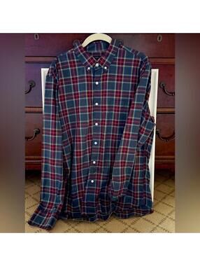 J. Crew Heathered Cotton large plaid check button down shirt L